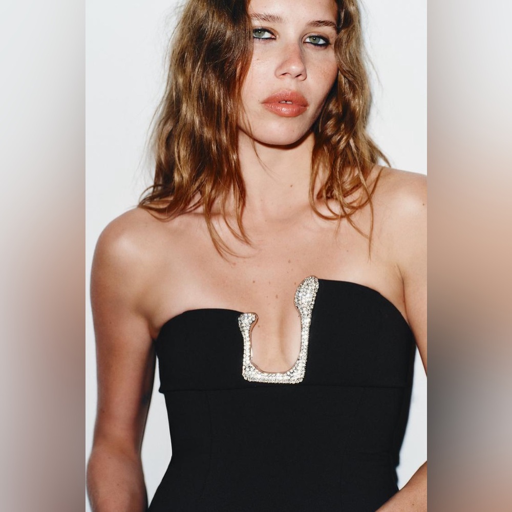 ZARA STRAPLESS TOP WITH RHINESTONES IN BLACK - Picture 5 of 17